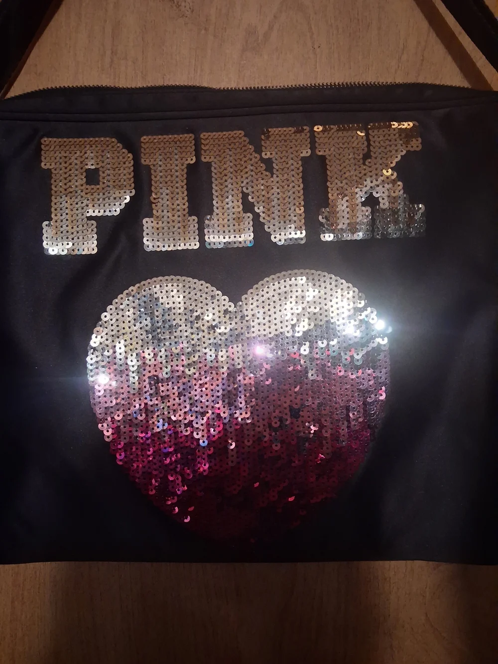 PINK Victoria's Secret Black Laptop Bag with Sequin Heart and Logo